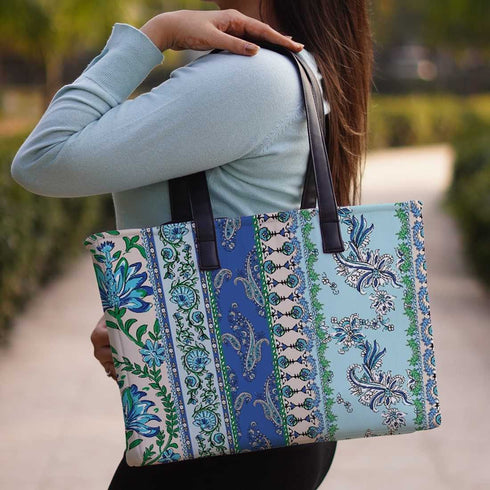 Blue Floral Print Women's Office Bag - Uncommongifts.in