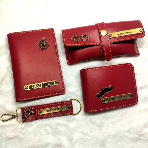 Personalised Gift Combo Men's Wallet With Charm - Red - Uncommongifts.in