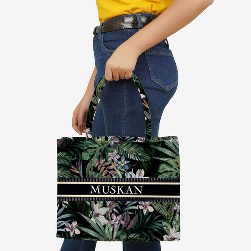 Flower & Leaves Printed Customised Box Tote Bag - Uncommongifts.in