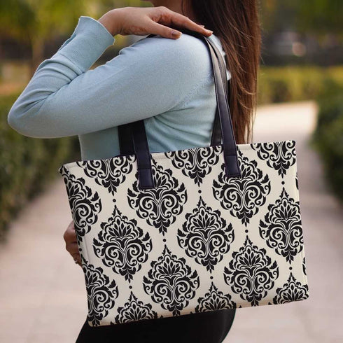 Damask black and white Printed Women's Office Bag - Uncommongifts.in