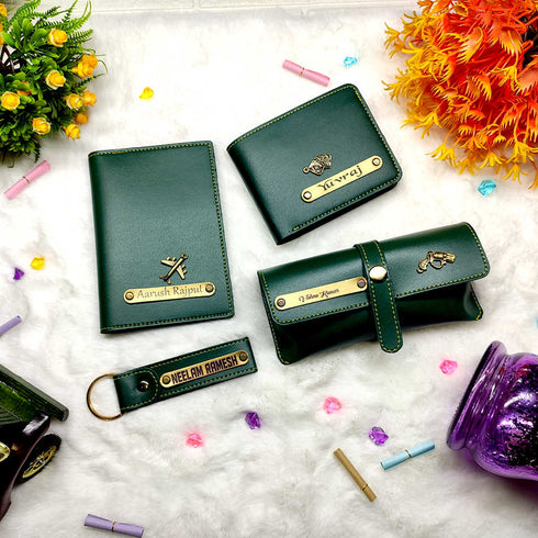 Personalised Gift Combo Men's Wallet With Charm - Olive - Uncommongifts.in