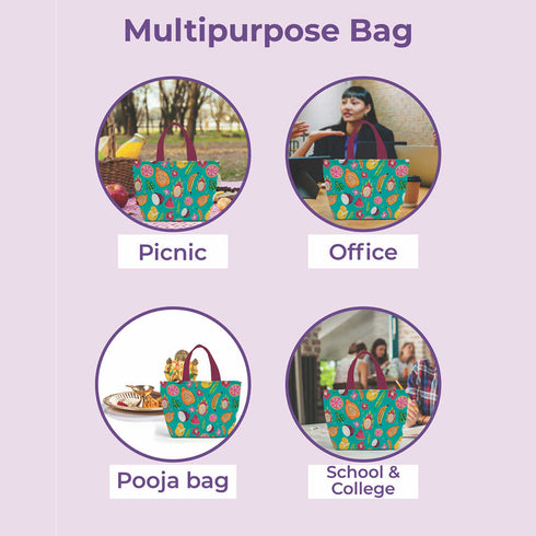 Printed Canvas Lunch Bag With Handle - Uncommongifts.in