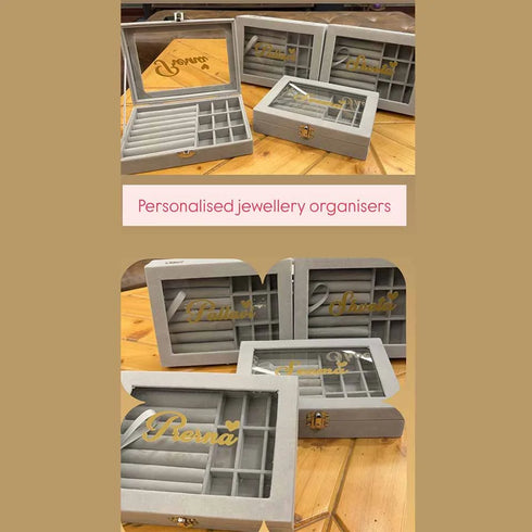 Personalized 9 Grid Jewellery Organiser Velvet Storage Box Case for Valentine's