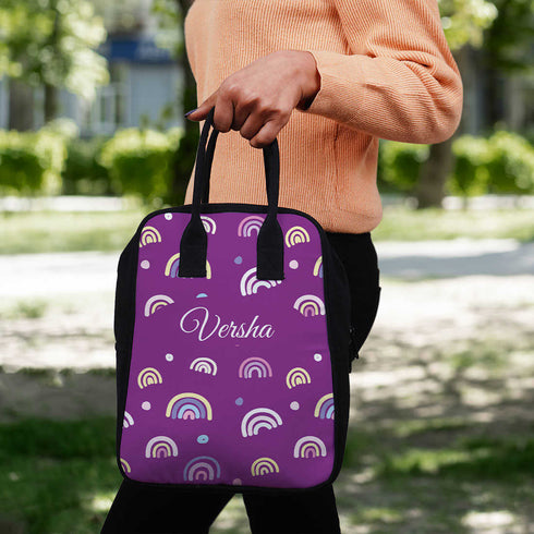 Purple Personalised Travel Canvas Lunch Bag - Uncommongifts.in