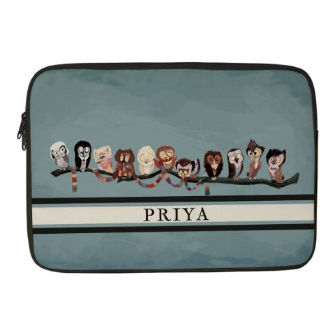 Owl Printed Personalised Laptop Sleeve/Cover - Uncommongifts.in