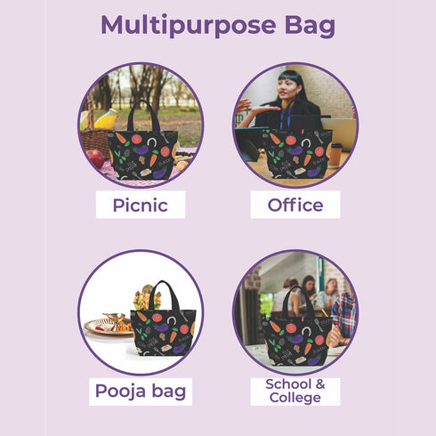 Printed Canvas Lunch Bag - Uncommongifts.in