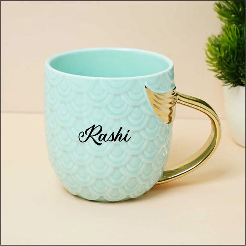 Personalised Mermaid Ceramic Mug with Golden Handle