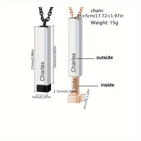 Silver Plated Personalized 3D Bar Pendant - Unisex