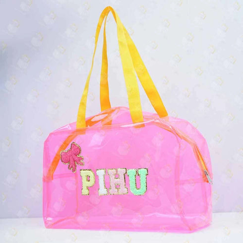 Personalised Kids Jelly Duffle Bag With Patch and Initial Letter - Pink