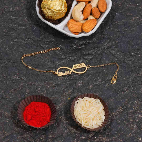Personalised Gold Bracelet Rakhi For Brother