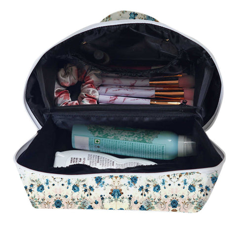 Personalised Blue Floral Traveler Vanity Pouch for Women