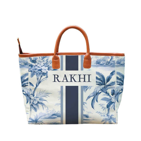 Blue Strap Leaf's Printed Personalised Luna Handbag