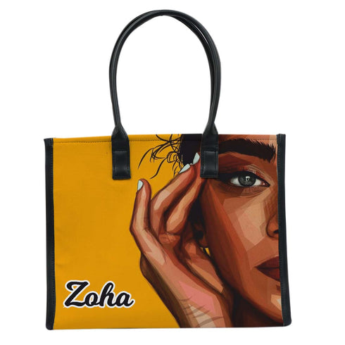 Personalised Beautiful Girl Printed Box Tote Bag - Uncommongifts.in