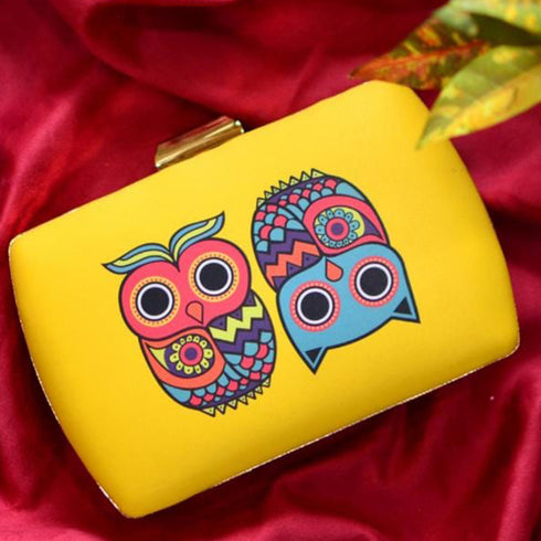 Yellow Owl Printed Customized Clutch - Uncommongifts.in