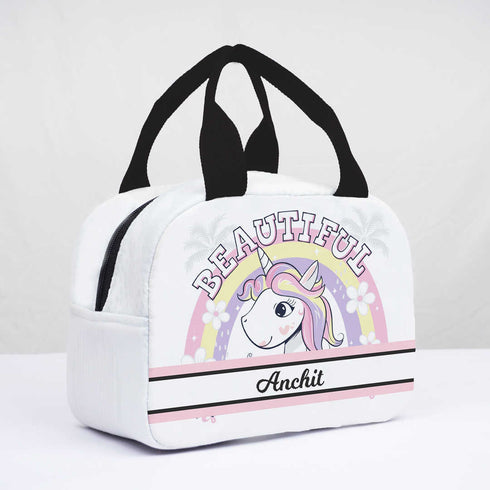Personalised Unicorn Printed Kids Lunch Bag With Handle
