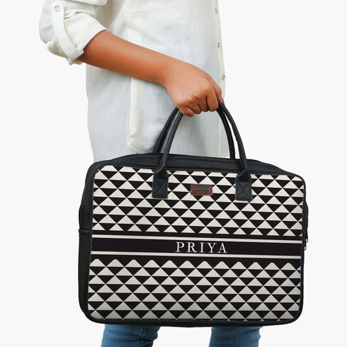 Geometric Personalised Canvas and PU Laptop Bag - Uncommongifts.in