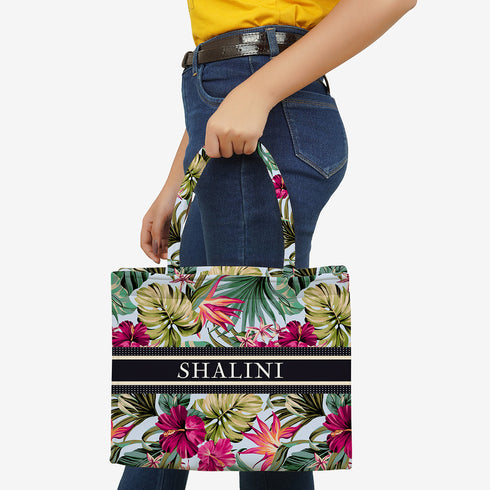 Vibrant Leaf Printed Customised Box Tote Bag - Uncommongifts.in