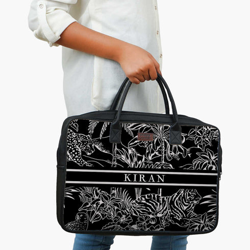 Customized Animal Printed Canvas and PU Laptop Bag - Uncommongifts.in