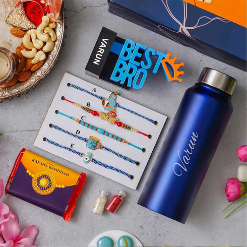 Personalised Steel Bottle Rakhi Gift Combo