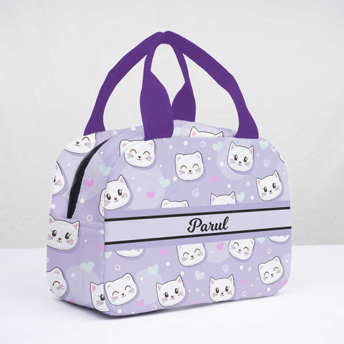 Personalised Cats Printed Kids Lunch Bag With Handle