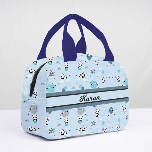 Personalised Panda Printed Kids Lunch Bag With Handle