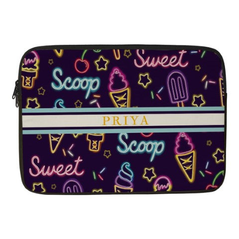 Sweet & Scoop Printed Personalised Laptop Sleeve/Cover - Uncommongifts.in
