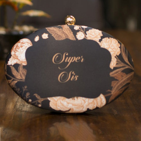 The Floral Customized Black Clutch - Uncommongifts.in