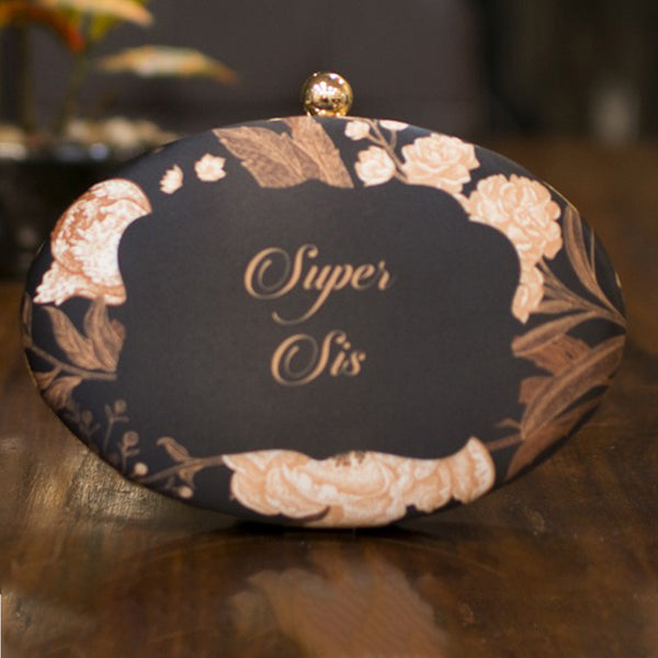 The Floral Customized Black Clutch - Uncommongifts.in