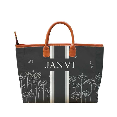 Black Strap Floral Printed Personalised Luna Handbag