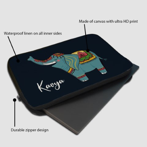 Personalised Small Elephant Printed Laptop Sleeve/Cover - Uncommongifts.in