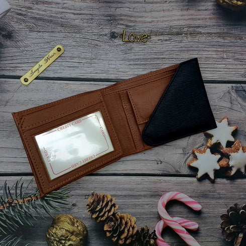Personalised 3 Fold Men's Wallet With Charm - Black & Brown - Uncommongifts.in
