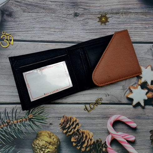 Personalised 3 Fold Men's Wallet With Charm - Brown & Black - Uncommongifts.in