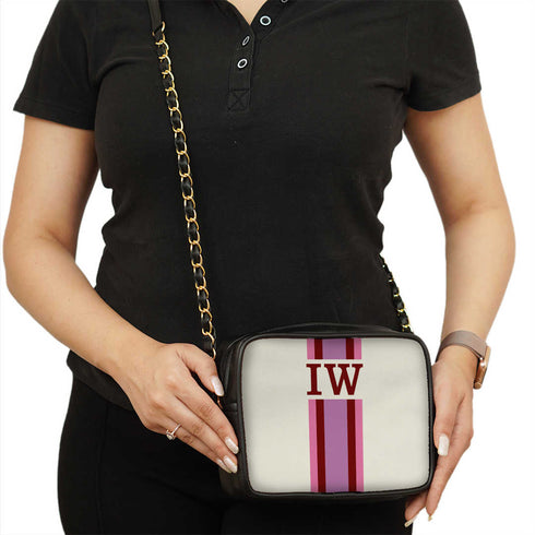 White Customized Striped Sling Bag - Uncommongifts.in