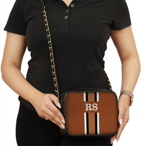 Customized Brown Striped Sling Bag - Uncommongifts.in