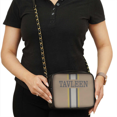 Canvas Customized Striped Sling Bag - Uncommongifts.in
