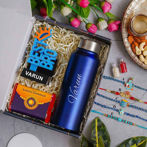 Personalised Steel Bottle Rakhi Gift Combo