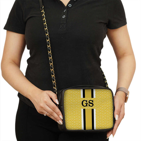 Customized Yellow Striped Sling Bag - Uncommongifts.in