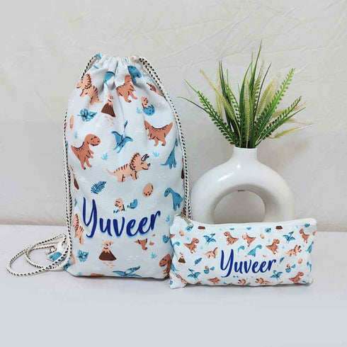 Animals Printed Kids Drawstring Bag & Pouch Combo