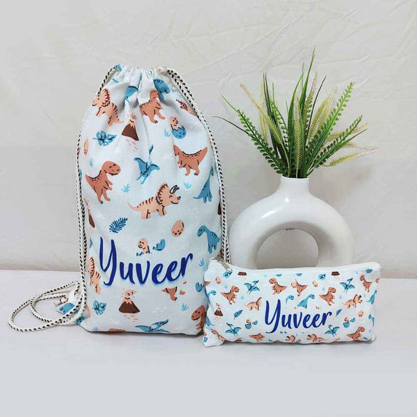 Animals Printed Kids Drawstring Bag & Pouch Combo