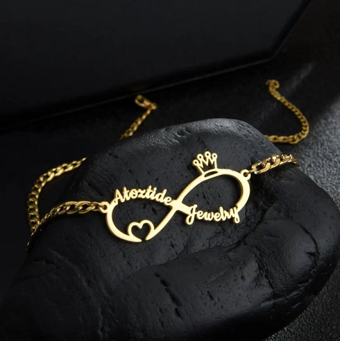 Personalised Infinity Heart & Crown Name Pendant - Uncommongifts.in