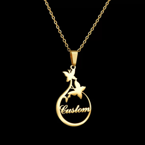 Personalised Butterfly & Round Design Pendant - Uncommongifts.in