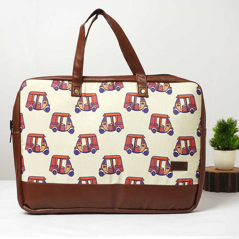 Auto Rickshaw Printed Canvas & PU Laptop Bag Fit 15.6 Inch Laptop