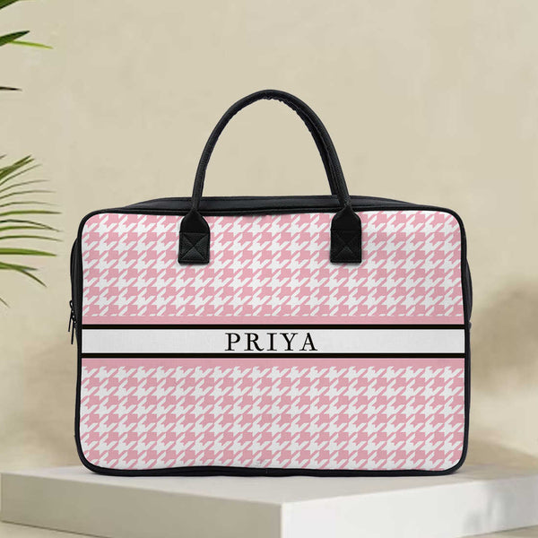 Baby Pink Geometric Customised Canvas and PU Laptop Bag - Uncommongifts.in