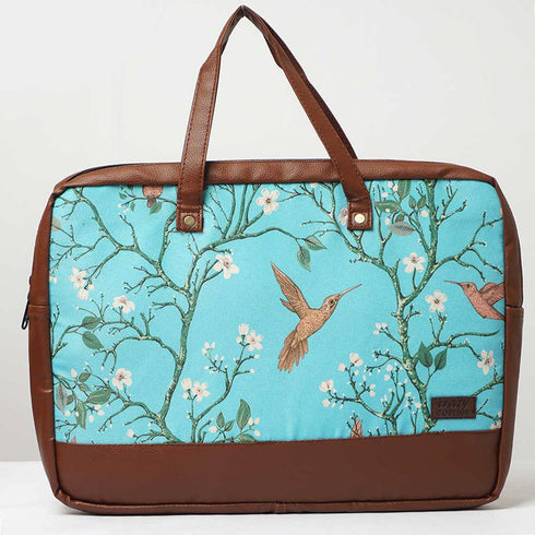 Birds Printed Canvas & PU Laptop Bag Fit 15.6 Inch Laptop