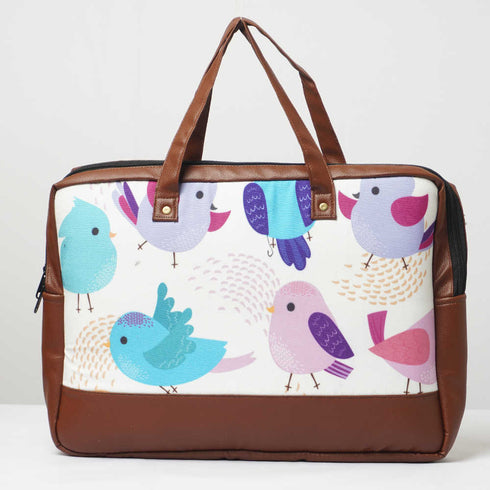 Birds Printed Canvas & PU Laptop Bag Fit 15.6 Inch Laptop