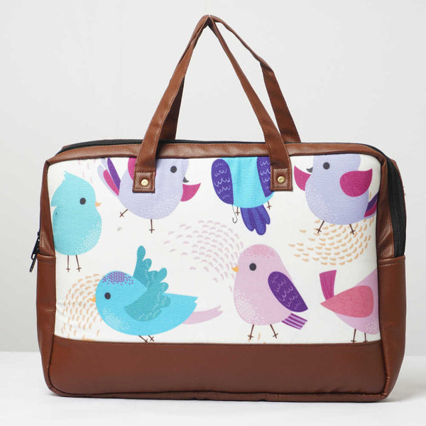 Birds Printed Canvas & PU Laptop Bag Fit 15.6 Inch Laptop
