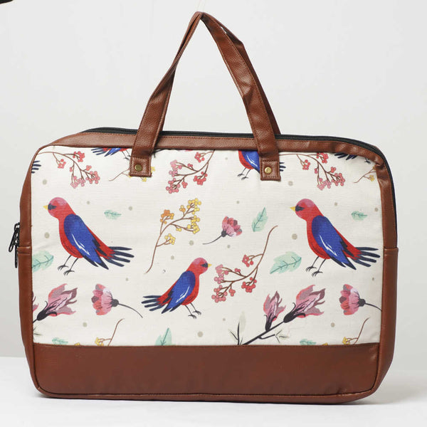 Birds Printed Canvas & PU Laptop Bag Fit 15.6 Inch Laptop