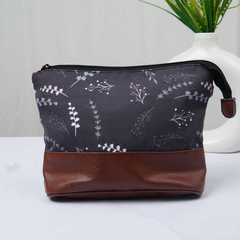 Black Brown Printed PU Travel Pouch - Uncommongifts.in