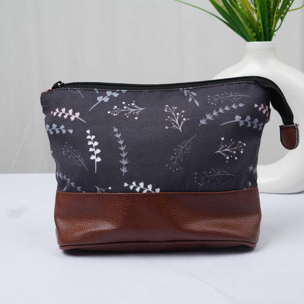 Black Brown Printed PU Travel Pouch - Uncommongifts.in