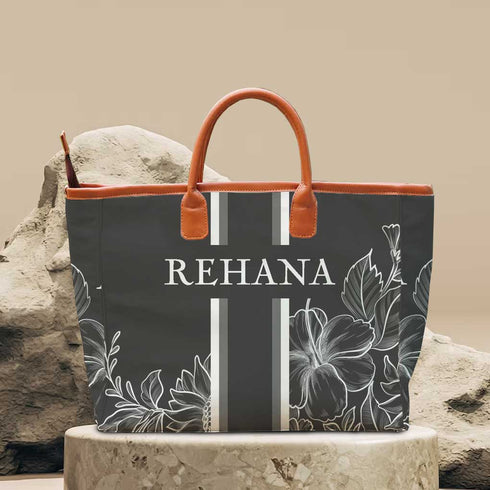 Black Floral Printed Personalised Luna Handbag